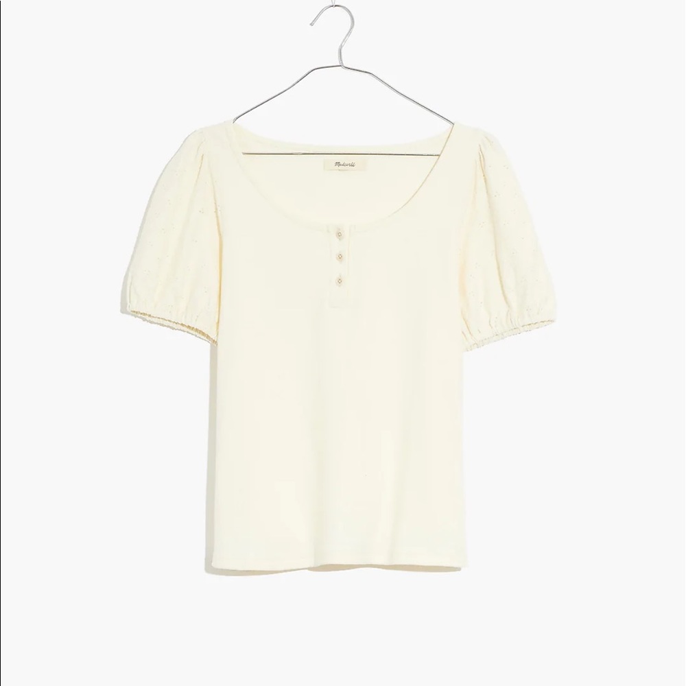 Madewell jacquard square neck puff sleeve blouse in cream